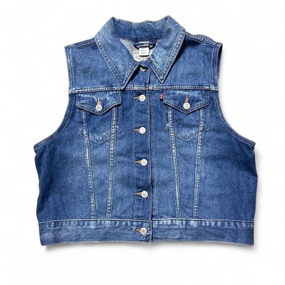 Levi’s Jeans Denim Trucker Jacket Vest Youth XL Women’s XS - Picture 1 of 4